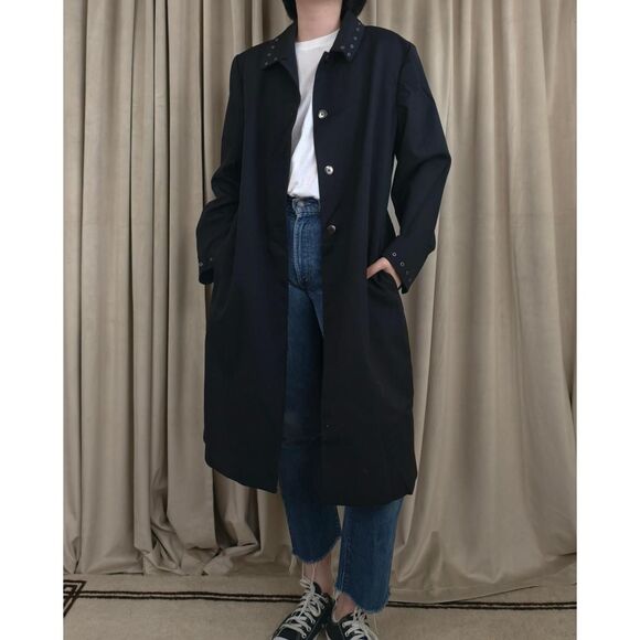Vintage Jackets & Blazers - Vintage Harve Benard Black Wool Trench Coat with Eyelets